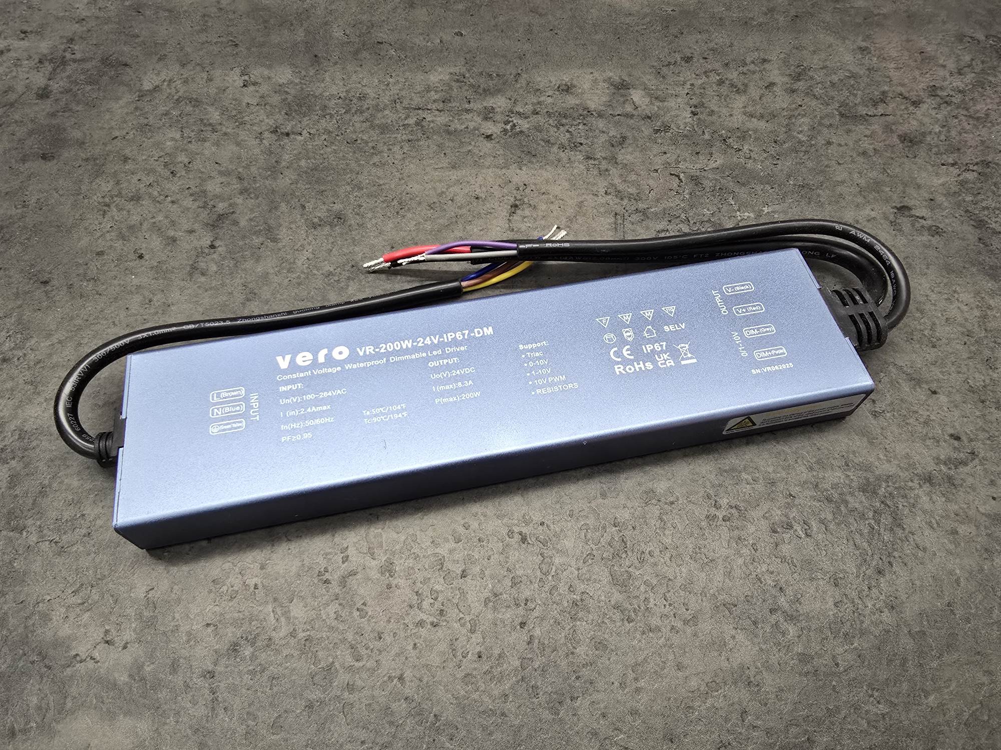 200w 200W Dimmable 24V LED Driver - IP67 Commercial Grade, TRIAC Power - Image 1
